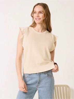 Evereve Cream Sleeveless Tank Top with Raw-Edge Sleeves